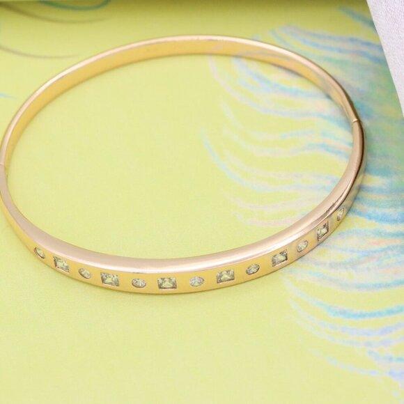 Rose Gold Plated Bangle with Alternating Round & Square Stones, XPBL0548 - Picture 2 of 12